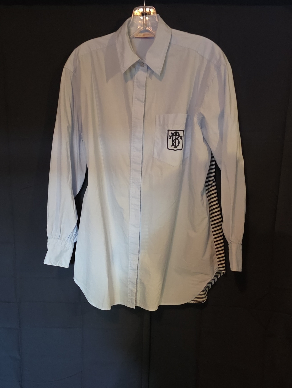 Tory Burch Light Blue Long-Sleeve Button-Down Shirt with Monogram Pocket